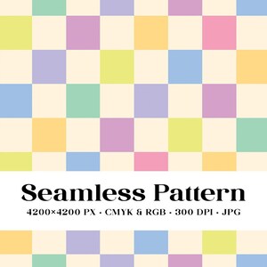 Pastel Checkered Pattern, Seamless Geometric Background, Repeat Check for Fabric Printing, Pretty Colors, CMYK, Commercial Use Digital File
