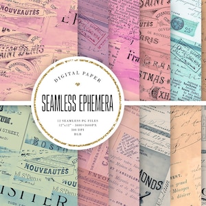 Ephemera Digital Paper, Seamless Junk Journal Backgrounds, Vintage Letters Scrapbook Paper, Decoupage, Old Papers Textures, COMMERCIAL USE