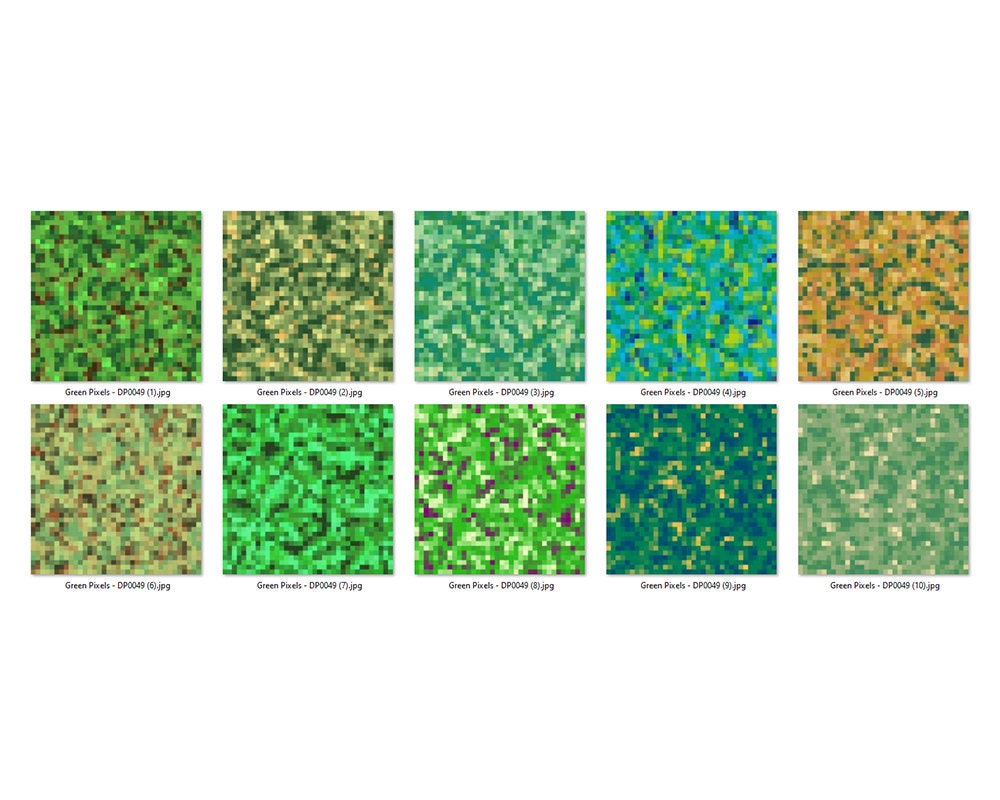 Green Pixels Digital Paper, Natural Colors Pixelated Patterns, Seamless ...