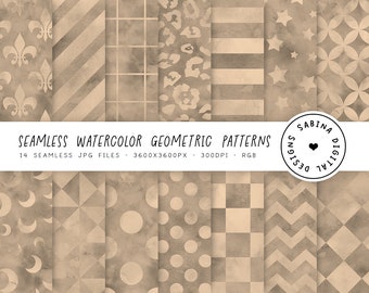 Beige Seamless Digital Paper, Light Brown Geometric Backgrounds, Grungy Watercolor Texture, Basic Scrapbook Paper, Polka Dot, COMMERCIAL USE