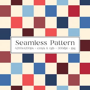 Checkered Seamless Pattern for Commercial Use, USA Patriotic Colors, Retro Checkers, Digital Repeat Background, File for Fabric Printing