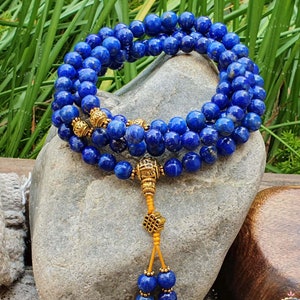 Lapis Lazuli 8-9mm Beads Japa Mala: Tibetan Prayer Beads, Om Mani Padme Hum Mantra Bead