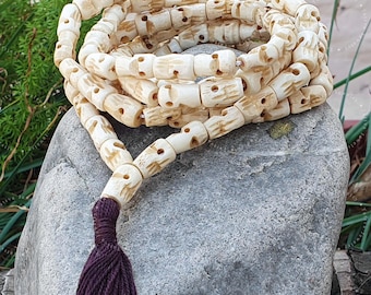 108 beads-Skull Mala Prayer Beads, Nepalese Yak Bone Skull Japa Mala, Kali Mala, Kali Mala Beads, Skull Bones Necklace, Skull Prayer Beads