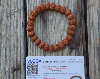 Bracciale indonesiano a nove facce, bracciale Rudraksha a 9 facce - perline da 12 mm, regali per lo yoga, braccialetto Rudraksha a 9 facce certificato Java Lab