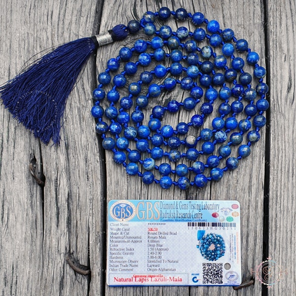 Afghan Lapis Lazuli Mala, Prayer Necklace, Tibetan Mala, Knotted Mala, Lapis Necklace, 8mm Bead Mala, 108 Bead Lapis Mala, Yoga, Mantra Mala