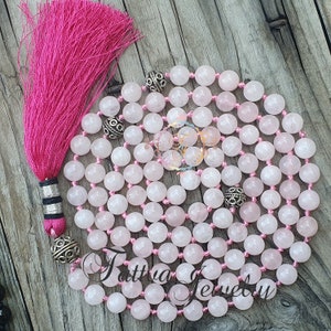 Rose Quartz Mala For Love & Friendship, 108 Mala Beads, Rose Quartz Stone Necklace, Healing Necklace, Quartz Crystal Necklace