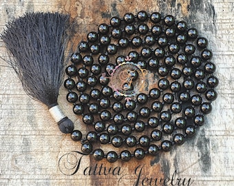 Mala-Halskette aus schwarzem Turmalin: Schmuck zum spirituellen Schutz, Yoga-Geschenk