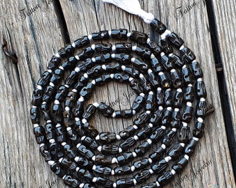 108 Black Skull Prayer Beads Mala, Kali Mala Beads , Yak Bone Skull Japa Mala, Hand Carved Natural Skull Long Necklace, Skull Prayer Beads