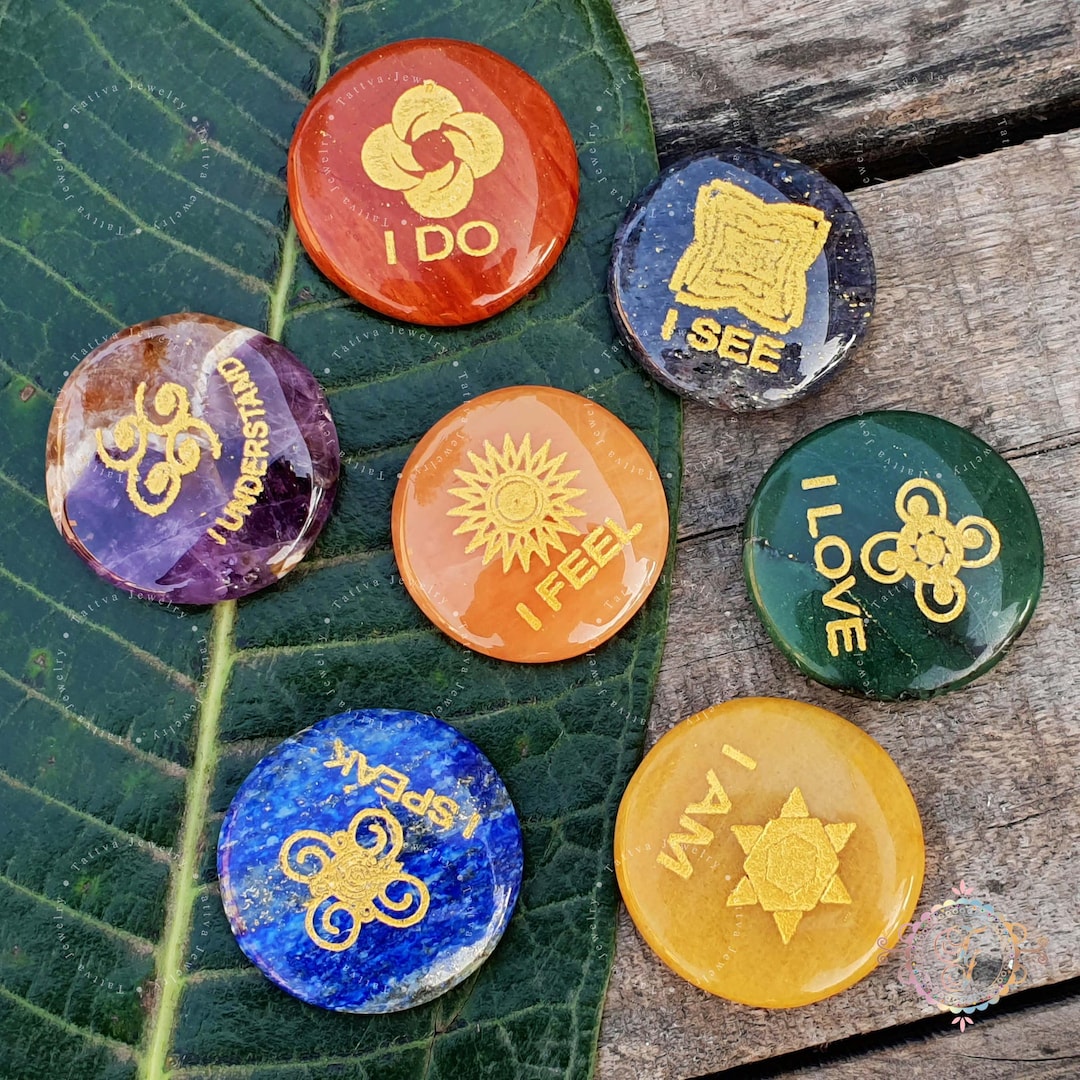 Chakra Stone Disc Set: Engraved Reiki Healing Crystals - Etsy