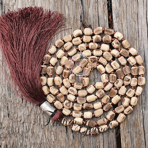 Handmade Tulsi Mala Necklace: 108 Prayer Beads with Silk Tassel