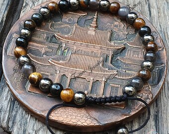 Bracciale Tripla Protezione: Occhio Di Tigre Ed Ematite - Pietre Naturali