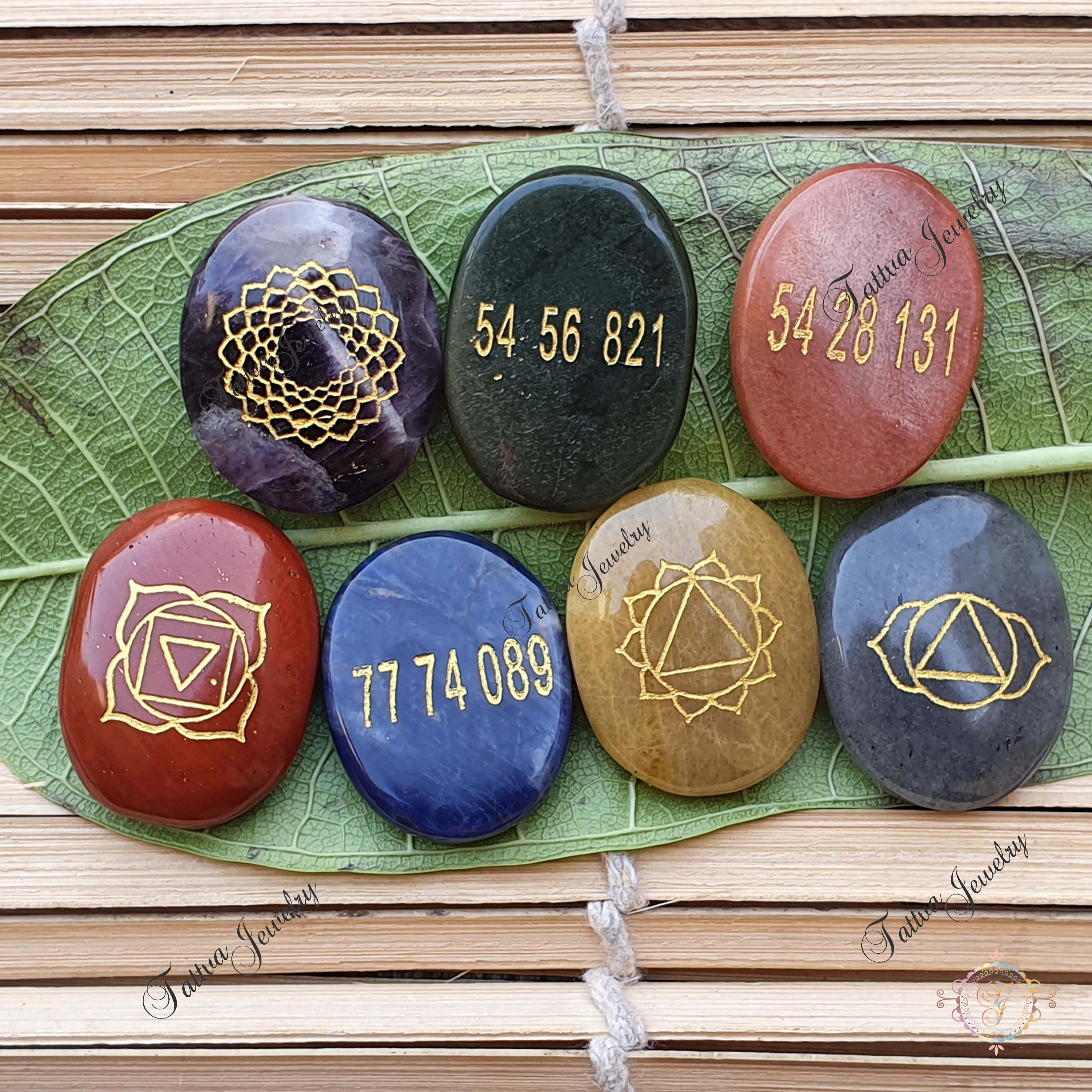 Seven 7 Chakra Stones Disc Set With Switch Words, Engraved Healing ...