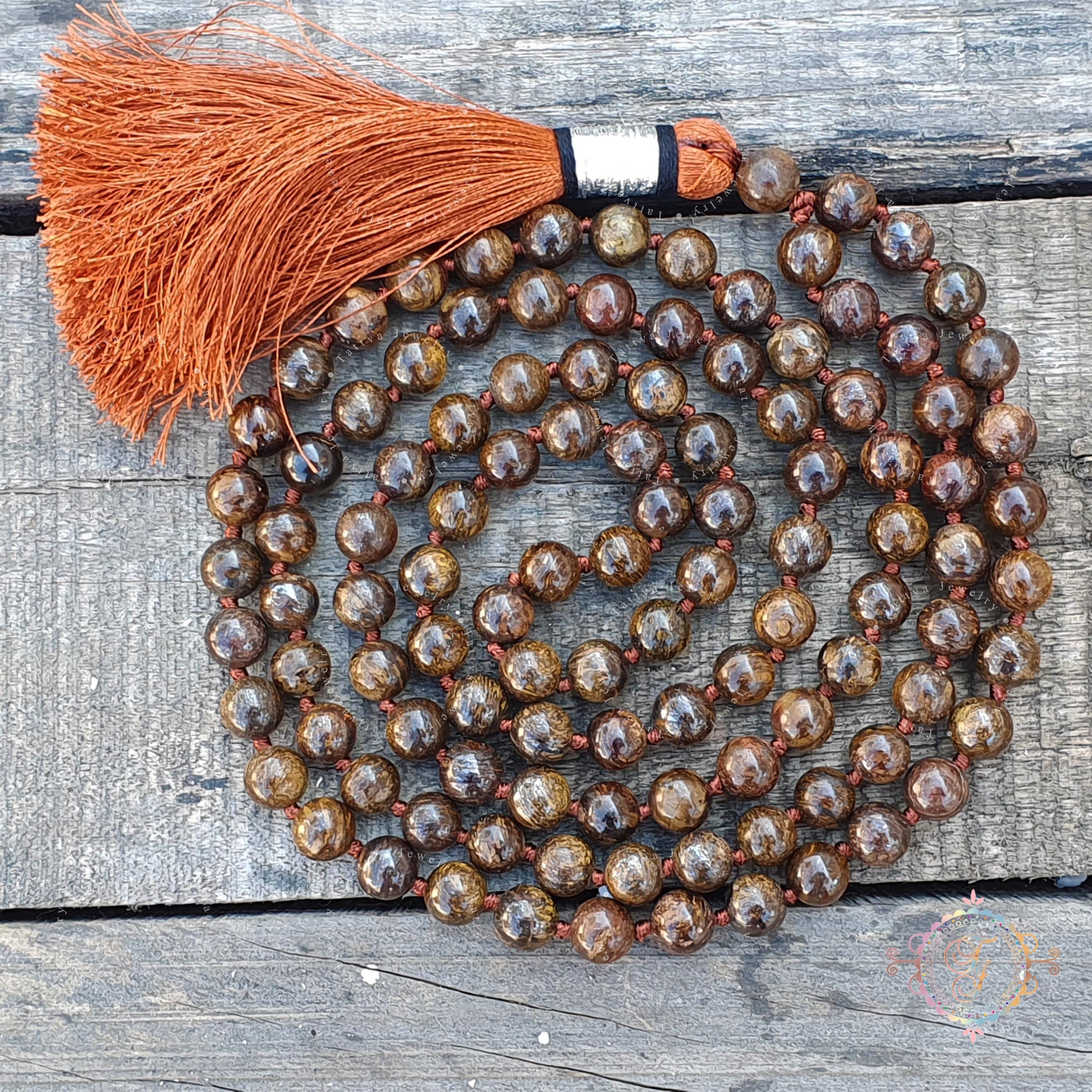Bronzite 108 Mala Bead Necklace: Grounding, Protection, Meditation