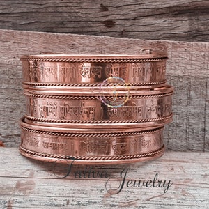 Copper Magnetic Bracelet: Hindu Mantra Engraved Cuff