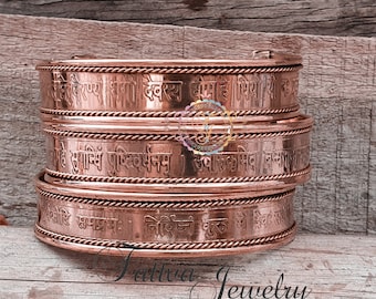 Copper Magnetic Bracelet: Hindu Mantra Engraved Cuff