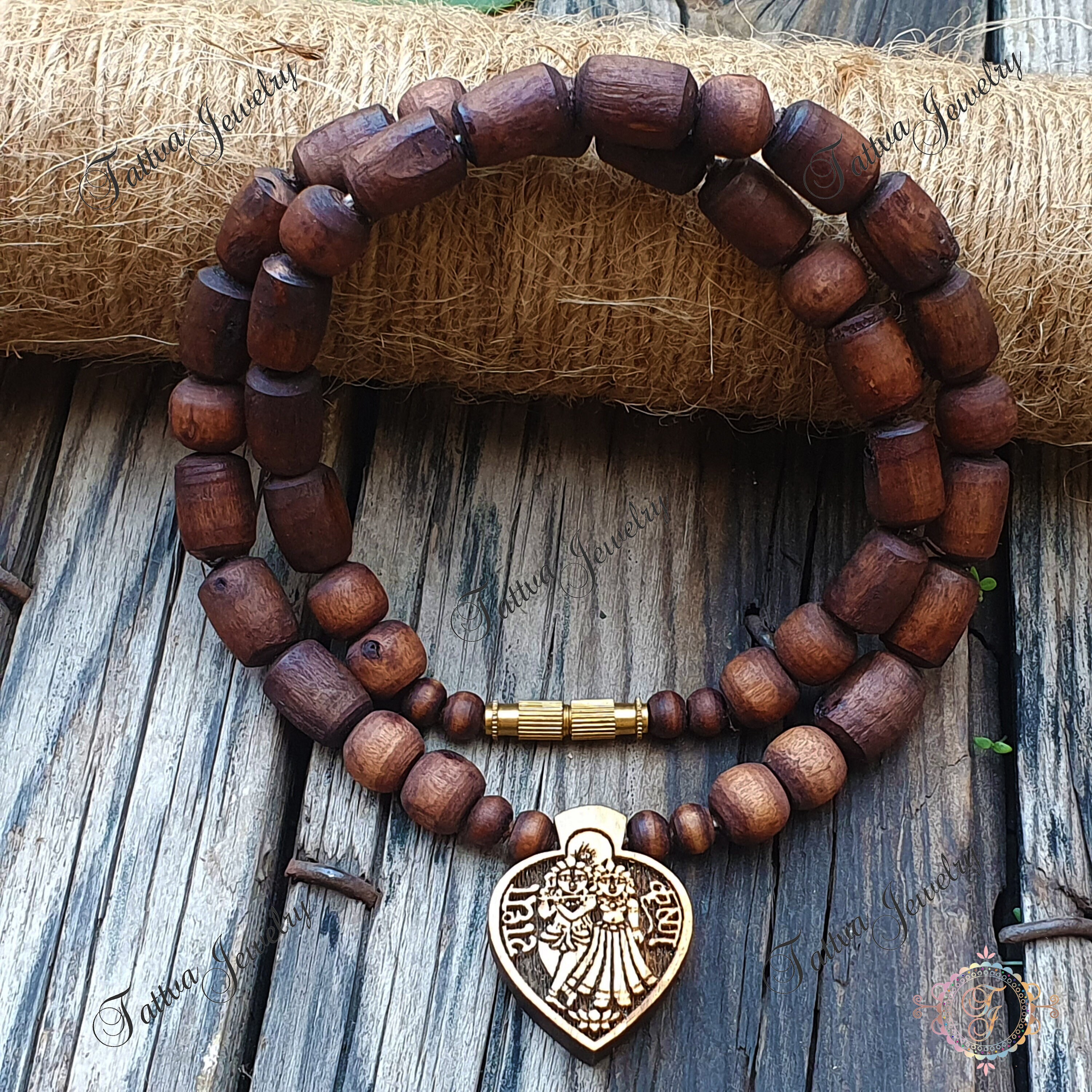 Radha Krishna-hanger: zwarte tulsi-kralenketting, spirituele kantha mala