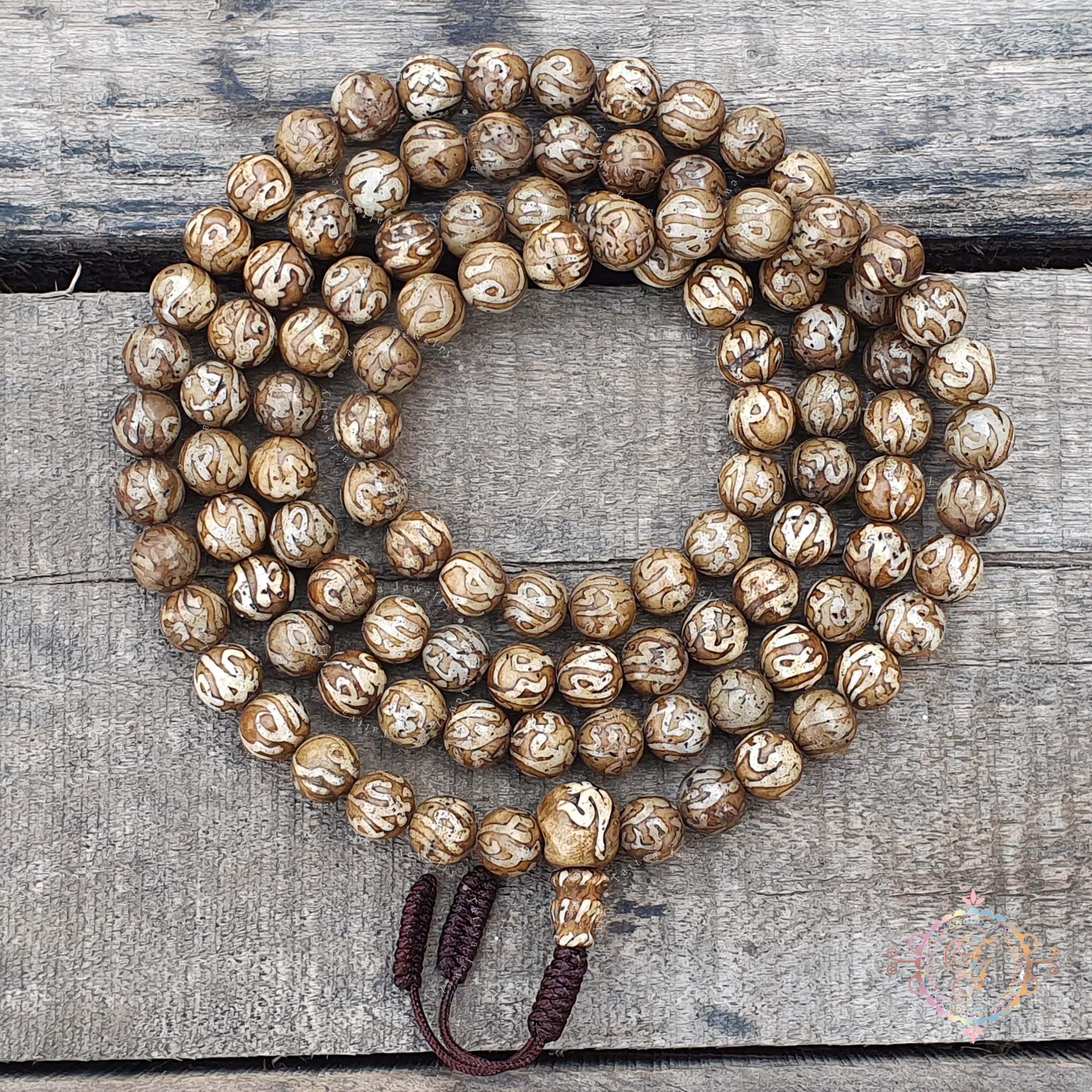 Hum Shell Tibetan Om Mani Padme Hum Conch Shell Mala - 108 Meditation Beads ...