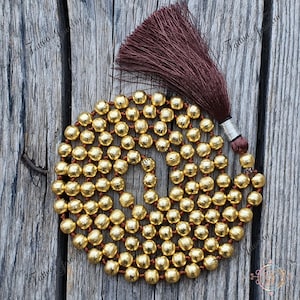 Brass Bead Mala Necklace: 108 Bead Meditation Jewelry