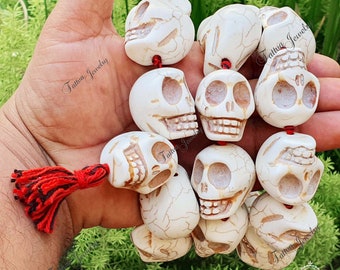 Rare Big Howlite Skull Beads Skull Mala, Skull Necklace, Mala Beads, Yoga Gifts, Shiva Jewelry, Kapala Prayer Beads, Kali Mala
