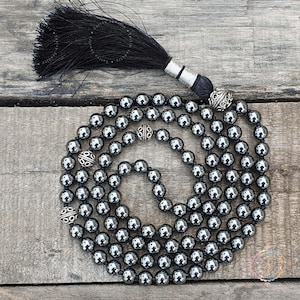 Hematite Mala 8MM, Hematite Necklace, 108 Mala Beads, Statement Necklace, Gift For Yoga Lover