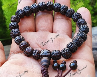 Natural Aged Dark Black Rudraksha Adjustable Bracelet, Shiva Bracelet, Yoga Bracelet, Yoga Gifts, Healing Bracelet