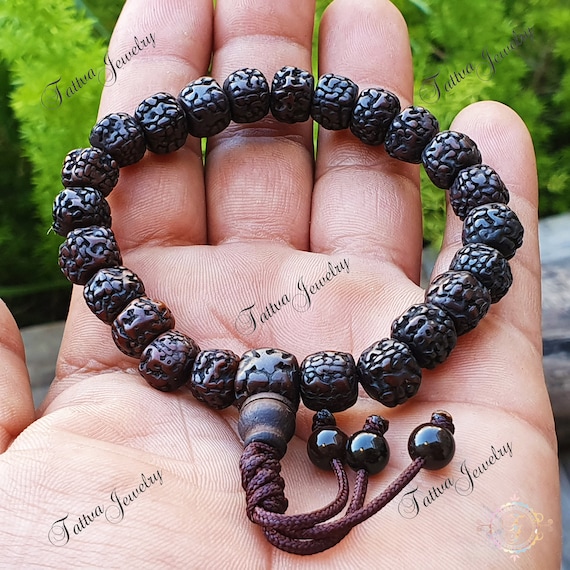 Amazon.com: 8mm Natural Black Onyx & Rudraksha Handmade Mala Bracelet Lucky  Yoga Meditation