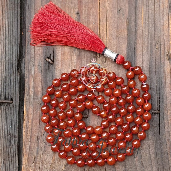 Red Agate Necklace for Protection, Red Agate Mala, 108 Mala Beads