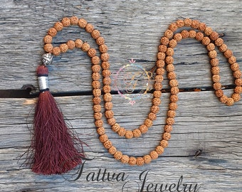 Rudraksha 5 Mukhi Necklace, 108 Mala Beads, Rudraksha Mala, Beaded Necklace, Seed Prayer Beads