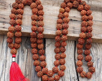Authentic Nepal 5 Mukhi Rudraksha mala 108 beads – 5 Mukhi Rudraksha Prayer Necklace  | Hand-Knotted Meditation Mala | 18-19mm Beads