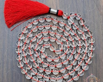 6MM, 8MM, 10MM, 12MM Diamond Cut Himalayan Rock Crystal 108 Beads Mala Necklace, Meditation Mala, Healing Prayer Beads, Sphatik Necklace