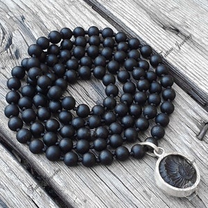 Shaligram Mala with Sudershan Shaligram Pendant Shaligram Necklace, Saligram Stone Mala, 108 beads Mala necklace, Vishnu Necklace, Vaishnava