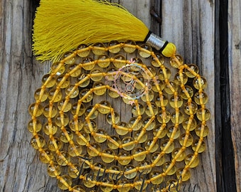 Mala de citrino AAA de 8 mm, 108 cuentas, mala curativo, collar de citrino, cuentas de oración budistas, vitalidad, motivación, coraje y felicidad.
