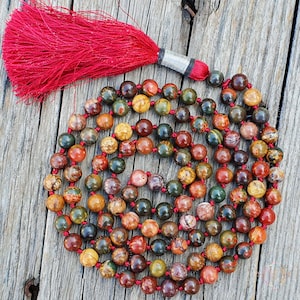 Picasso Jasper Mala Necklace: Hand-Knotted 108 Bead Yoga Gift