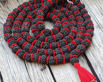 Big Beads 5 Mukhi Black Rudraksha Mala: Large Nepali Kantha Necklace, Rudraksha Necklace