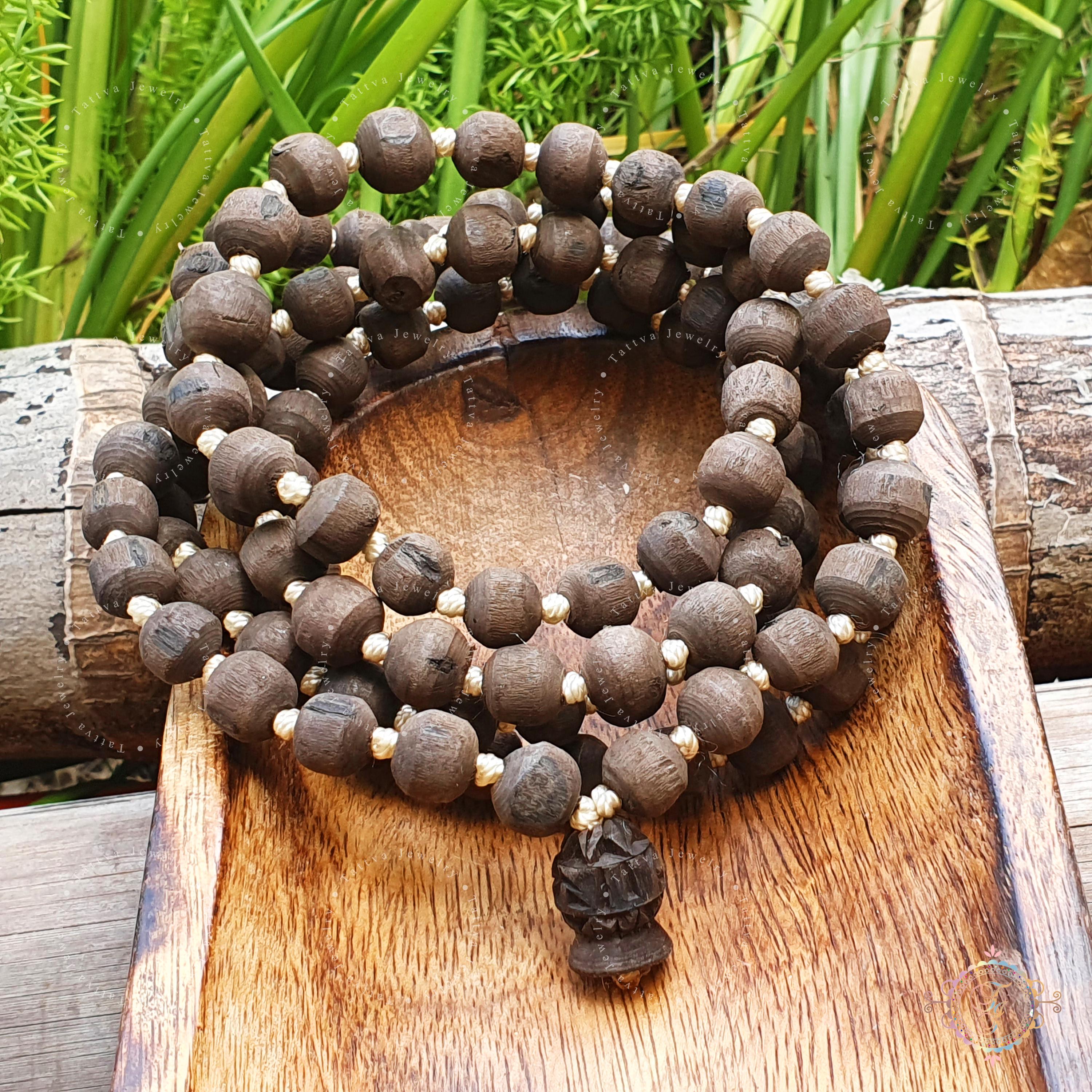Natural Tulsi Basil Seed Mala Necklace | Handmade Prayer Beads For Japa & Meditation - View #8