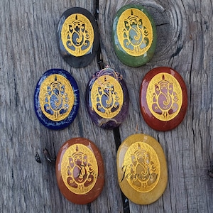 Seven Chakra Stone Set: Ganesha Symbol, Healing Crystals