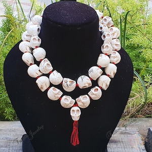 Große Howlith Schädel Perlen Schädel Mala, Schädel-Halskette, Mala Perlen, Yoga Geschenke, Shiva Schmuck, Kapala Gebetskette, Kali Mala, Kali Maa Goddess