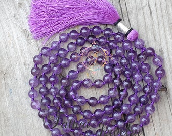 Strength Mala, Amethyst Mala, 108 Mala Beads, Amethyst Necklace, Beaded Necklet, Statement Necklet, Gift For Yoga Lover