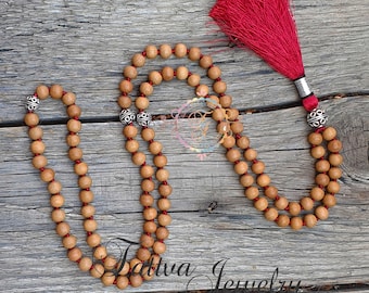 Sandalwood Mala, Tibetan Beads, Sandalwood Necklace, Zen Mala, Mantra Mala, Spiritual Jewelry, Tibetan Mala,108 Mala Beads, Knotted Mala