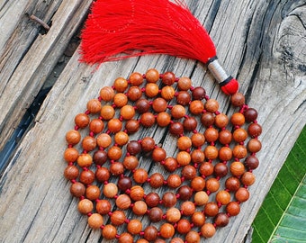 Red Sandalwood Mala, Hand Knotted Mala, Chandan Necklace, 108 Beads, Red Sandalwood Beads, Red Sandalwood Necklace. Gift For Yoga Lover