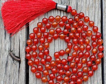 Red Onyx Necklace - Gemstone Mala Necklace For Root Chakra ,108 Mala Beads, Onyx Mala, Yoga Meditation Beads