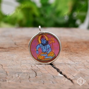 Hand Painted Lord Shiva Pendant For Purification In 925 Sterling Silver, Religious Gifts