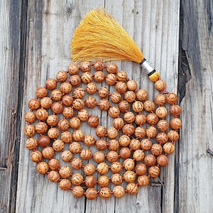 Handcrafted Bodhi Seed Mala: 108 Bead Meditation Necklace with Silk Tassel