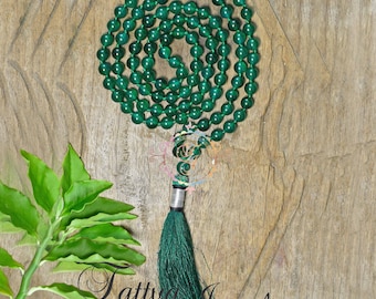 Heart Chakra Mala, Green Onyx Necklace, 108 Mala Beads, Green Onyx Mala, Handmade Mala, Japa Mala