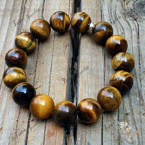 Natural Tiger Eye Beaded Bracelet: Gemstone Stretch Bracelet