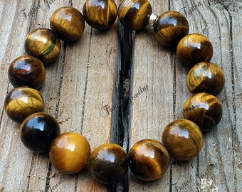 Natural Tiger Eye Beaded Bracelet: Gemstone Stretch Bracelet