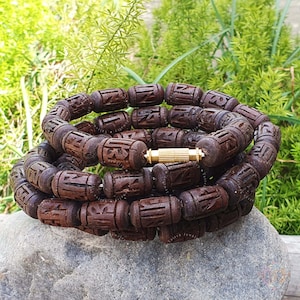 Brown Tulsi Radha Engraved kantha, Tulsi kanthi mala, Tulsi neckbeads, Tulasi necklace, Tulsi bead necklace, Tulsi mala, Tulsi mala beads