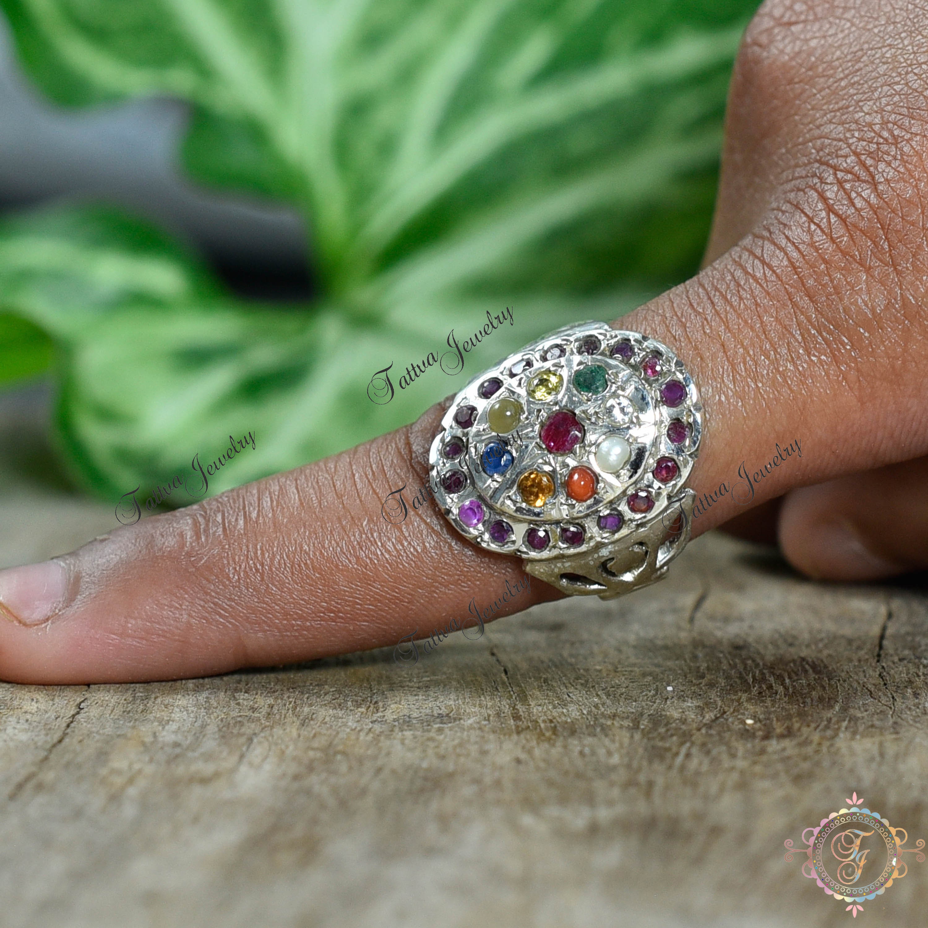 925sterling Silver Navratna Stone Ring Studded Precious Nine Planet  Gemstones Religious Astrology Spiritual Meditation Yoga Ring Lucky Charm -  Etsy