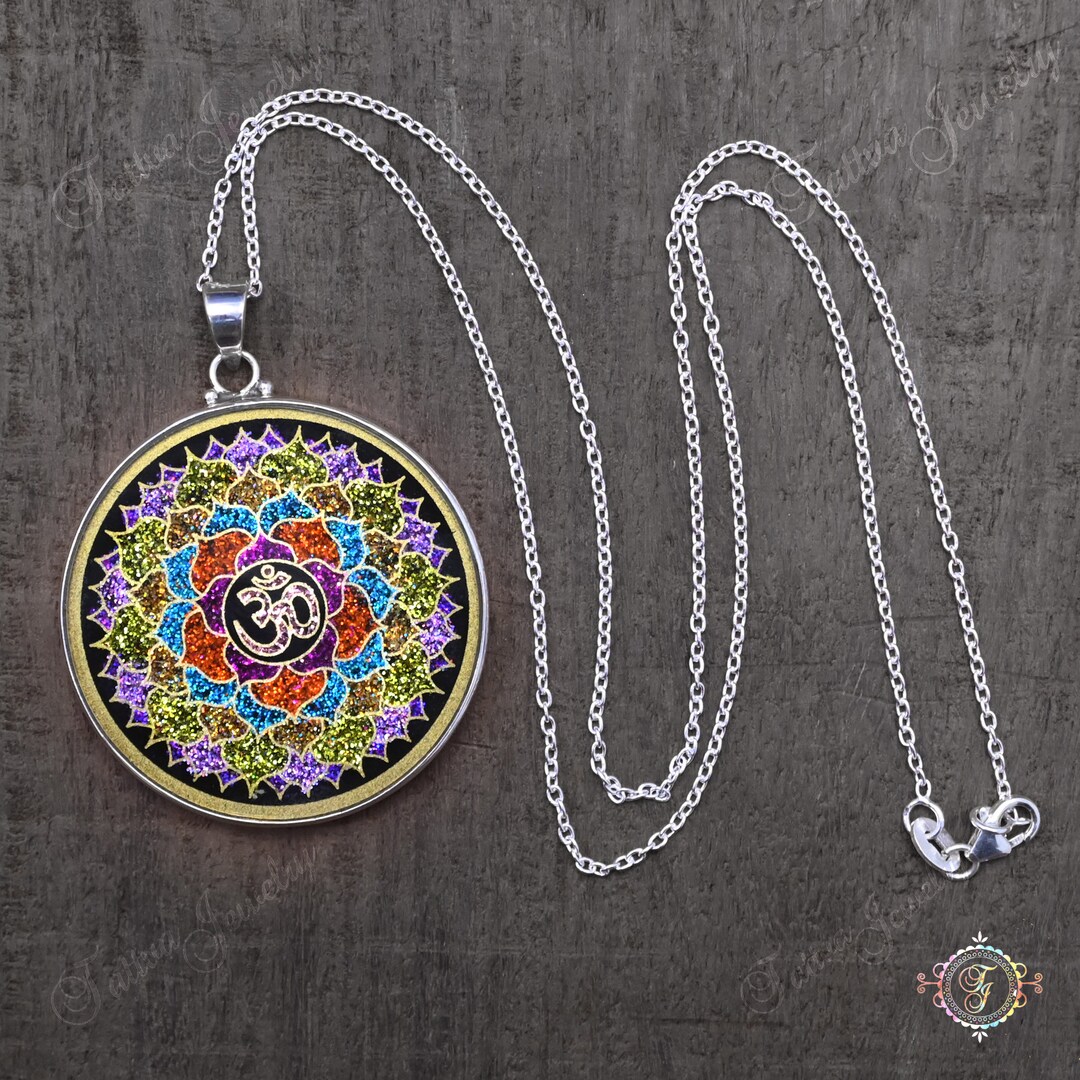 Om Eight Chakra Sahasrara - Sacred Geometry Black Tourmaline Pendant in ...