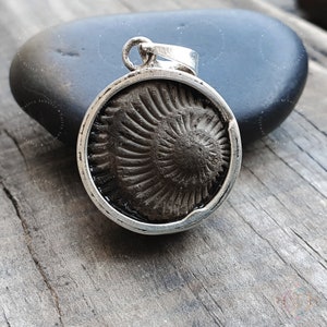 Sudarshan Shaligram Pendant in 925 Sterling Silver, Sudershan Shaligram Silver Locket, Sudarshan Saligram Stone Gandaki River Nepal